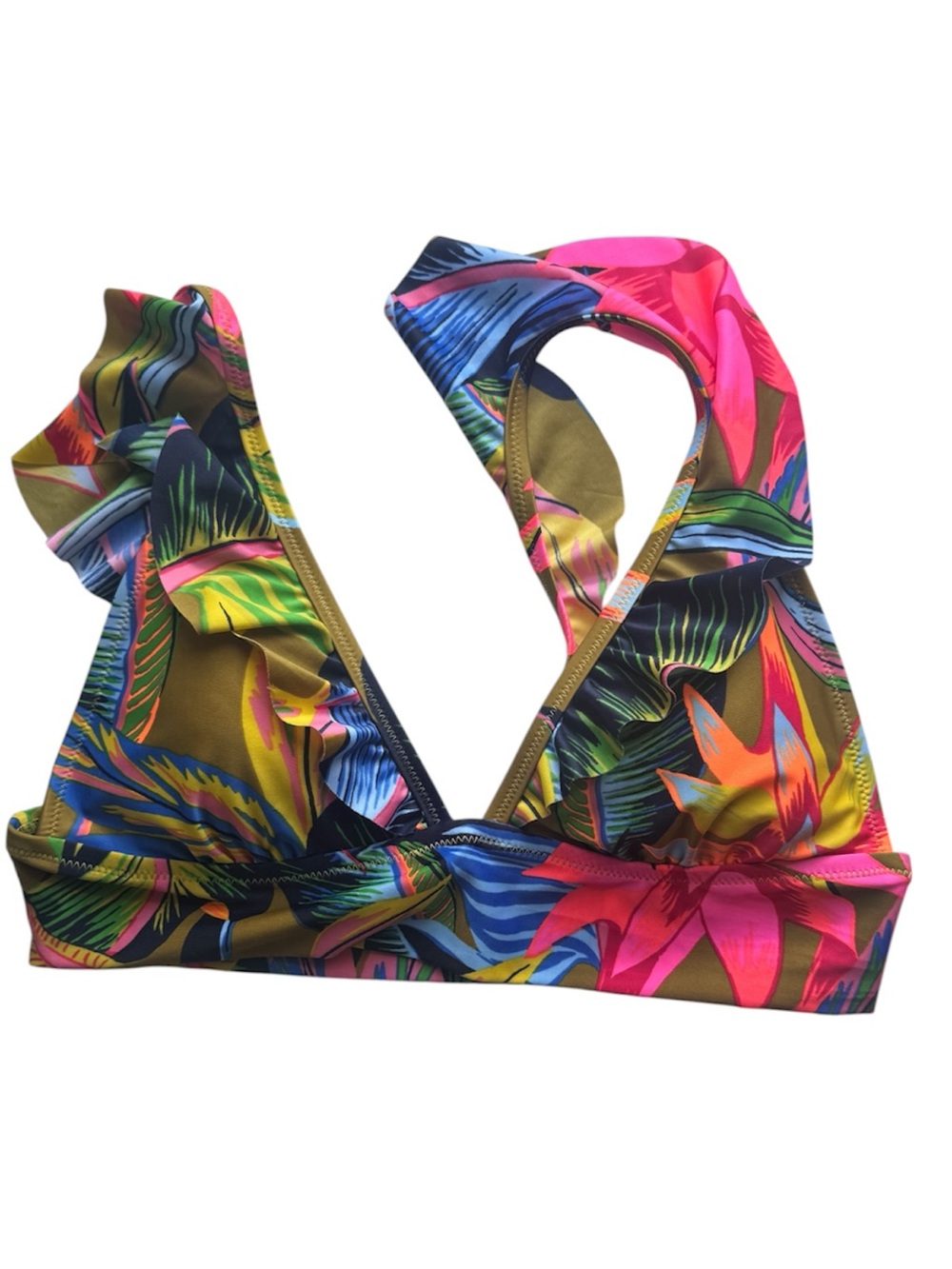 Aerie Tropical Print Heirloom Ruffle Triangle Top Bikini Size Large